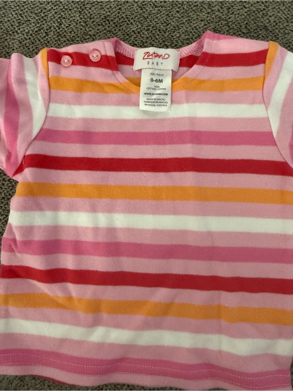 NWOT Zutano Pink Multicolor Striped Short Sleeve Baby Tee